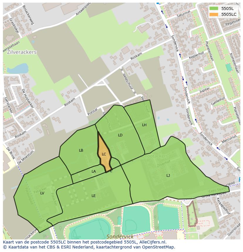 Afbeelding van het postcodegebied 5505 LC op de kaart.