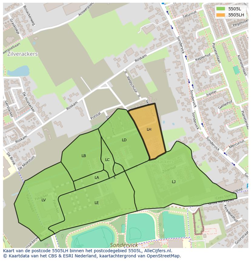 Afbeelding van het postcodegebied 5505 LH op de kaart.