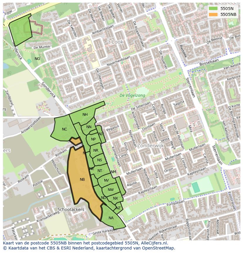 Afbeelding van het postcodegebied 5505 NB op de kaart.
