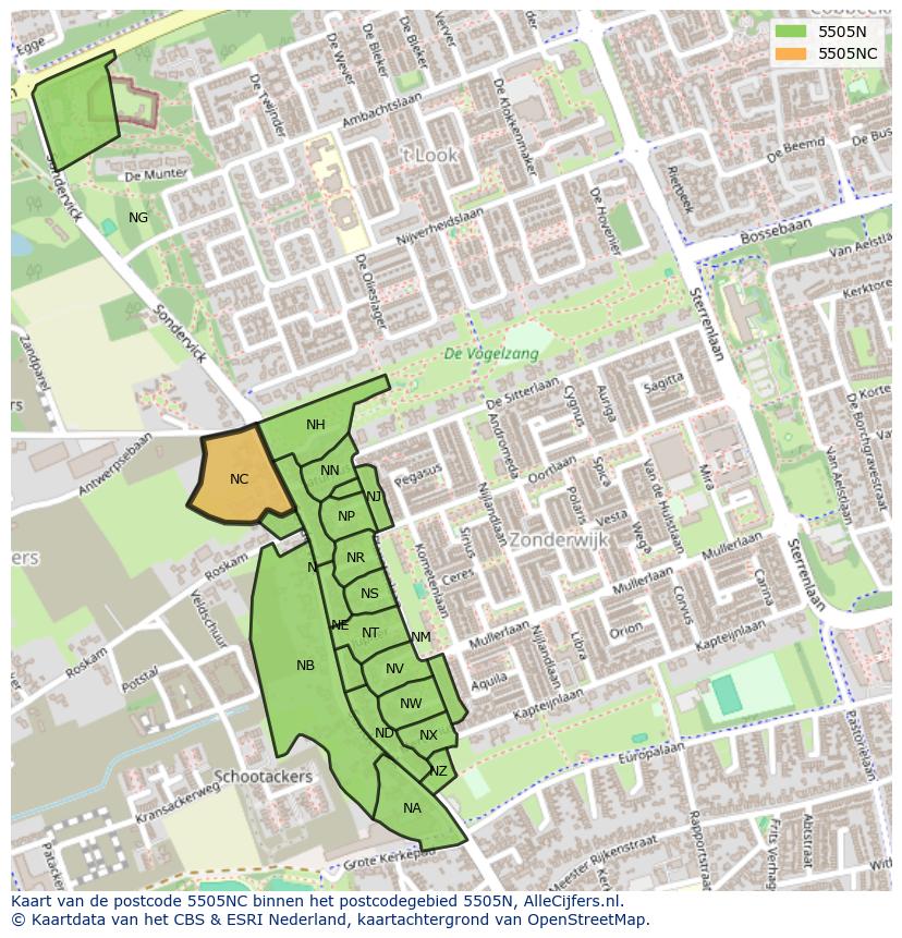 Afbeelding van het postcodegebied 5505 NC op de kaart.
