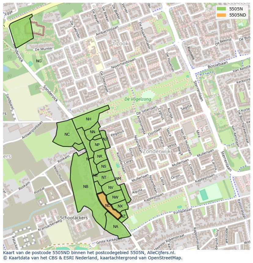 Afbeelding van het postcodegebied 5505 ND op de kaart.
