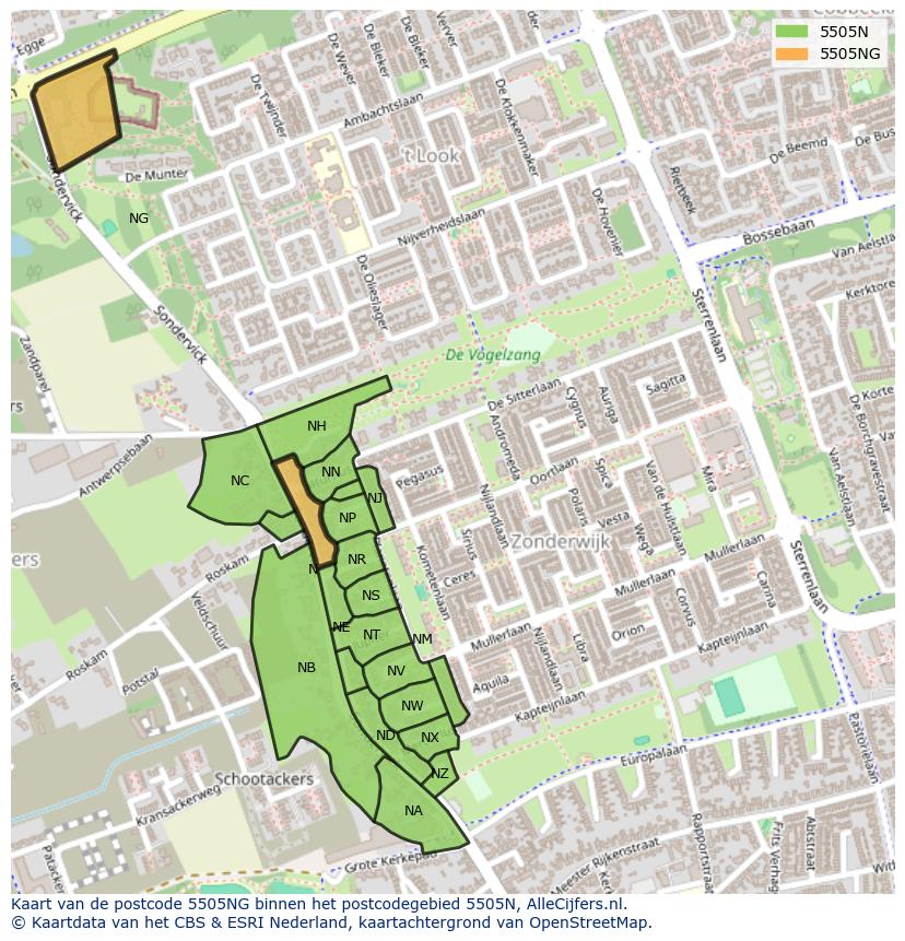 Afbeelding van het postcodegebied 5505 NG op de kaart.