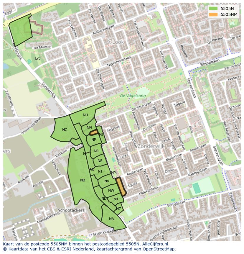 Afbeelding van het postcodegebied 5505 NM op de kaart.