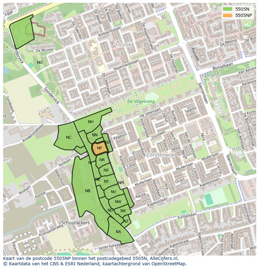 Afbeelding van het postcodegebied 5505 NP op de kaart.