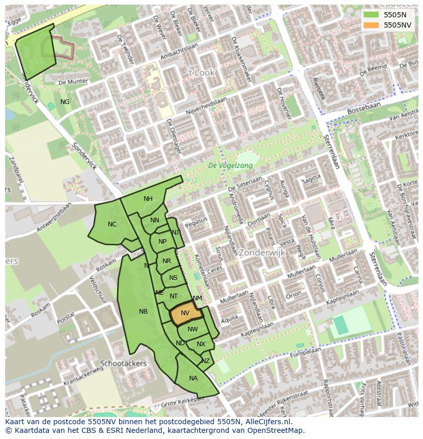 Afbeelding van het postcodegebied 5505 NV op de kaart.