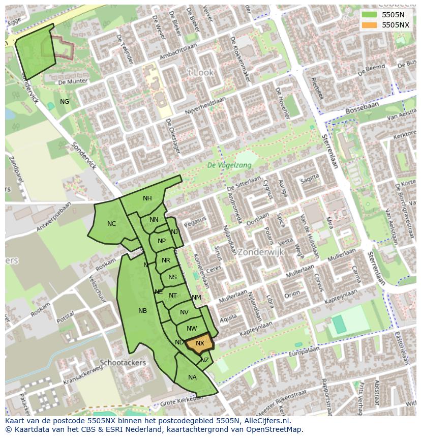 Afbeelding van het postcodegebied 5505 NX op de kaart.