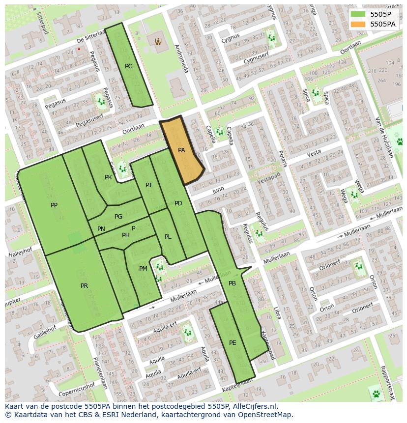 Afbeelding van het postcodegebied 5505 PA op de kaart.
