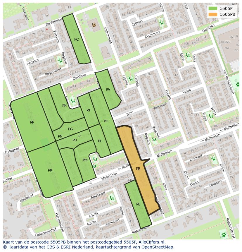 Afbeelding van het postcodegebied 5505 PB op de kaart.