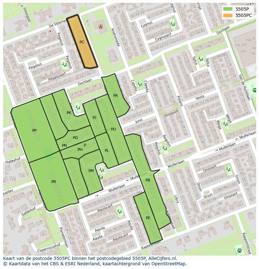 Afbeelding van het postcodegebied 5505 PC op de kaart.