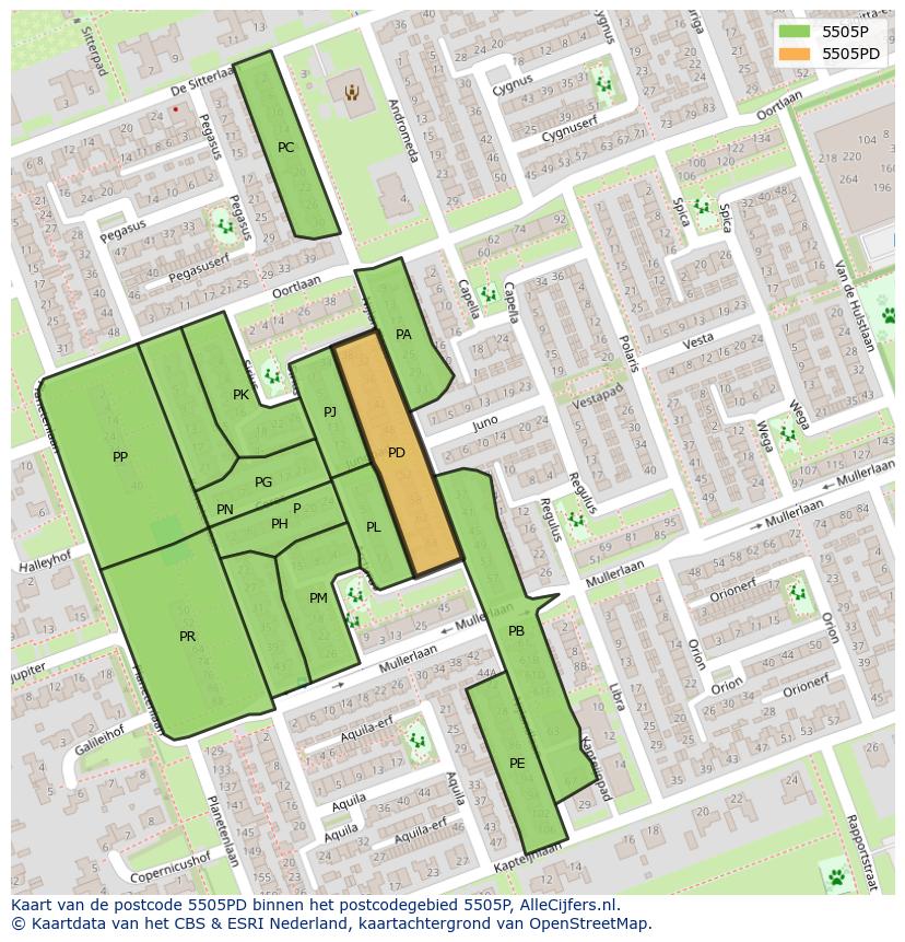 Afbeelding van het postcodegebied 5505 PD op de kaart.