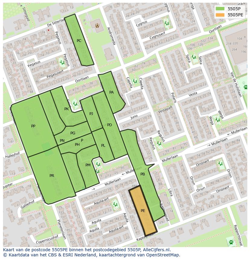 Afbeelding van het postcodegebied 5505 PE op de kaart.