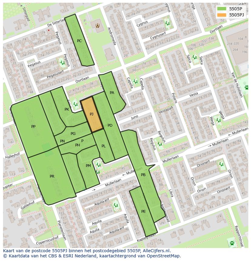 Afbeelding van het postcodegebied 5505 PJ op de kaart.