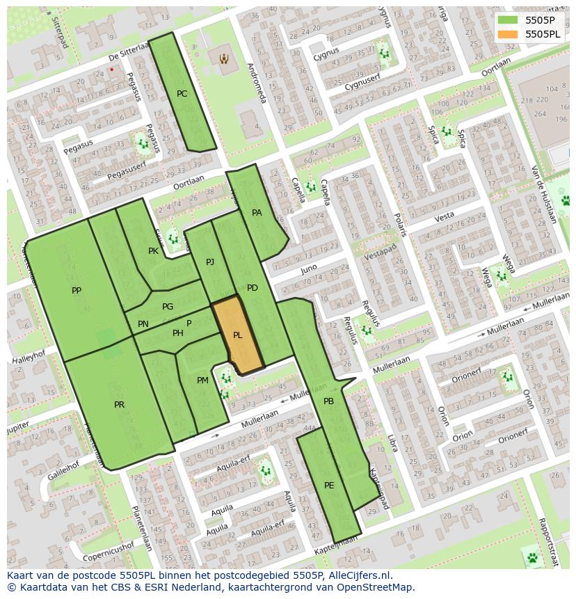Afbeelding van het postcodegebied 5505 PL op de kaart.