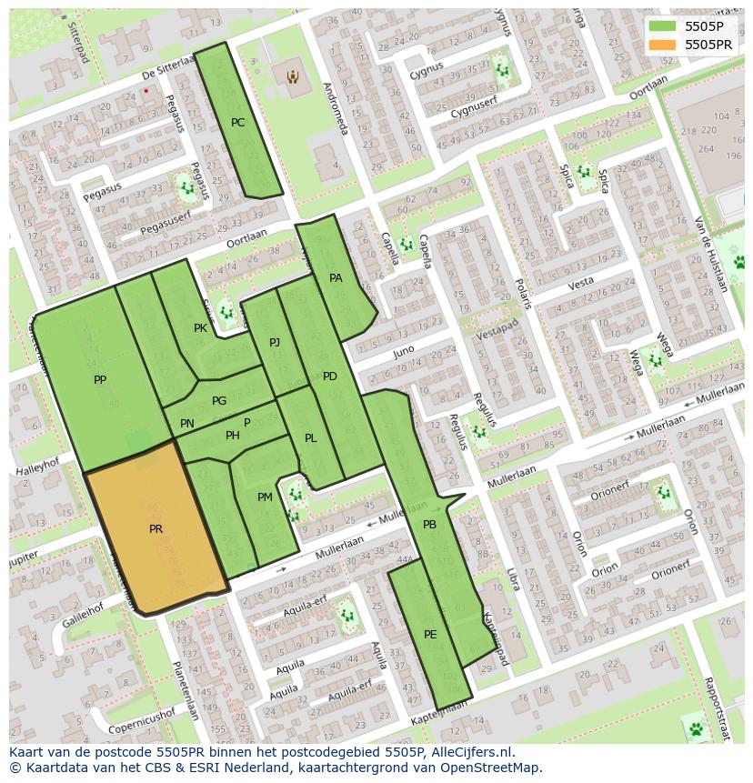 Afbeelding van het postcodegebied 5505 PR op de kaart.