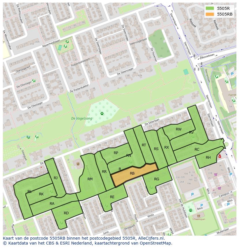 Afbeelding van het postcodegebied 5505 RB op de kaart.