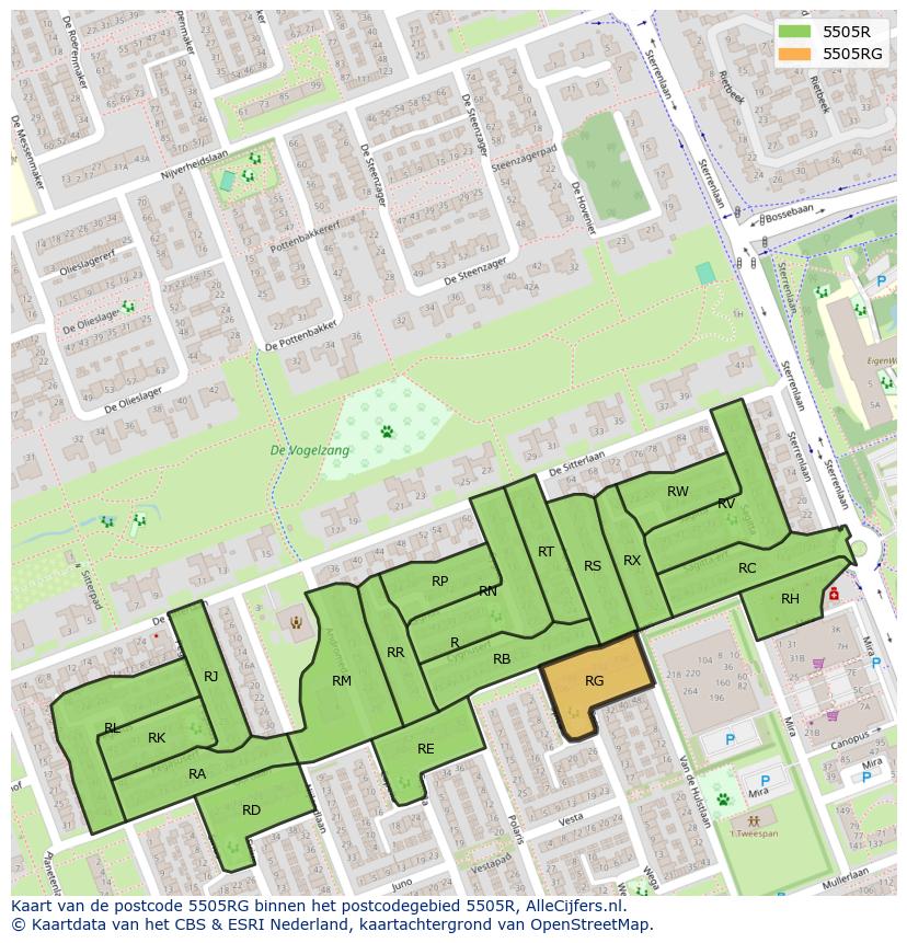 Afbeelding van het postcodegebied 5505 RG op de kaart.