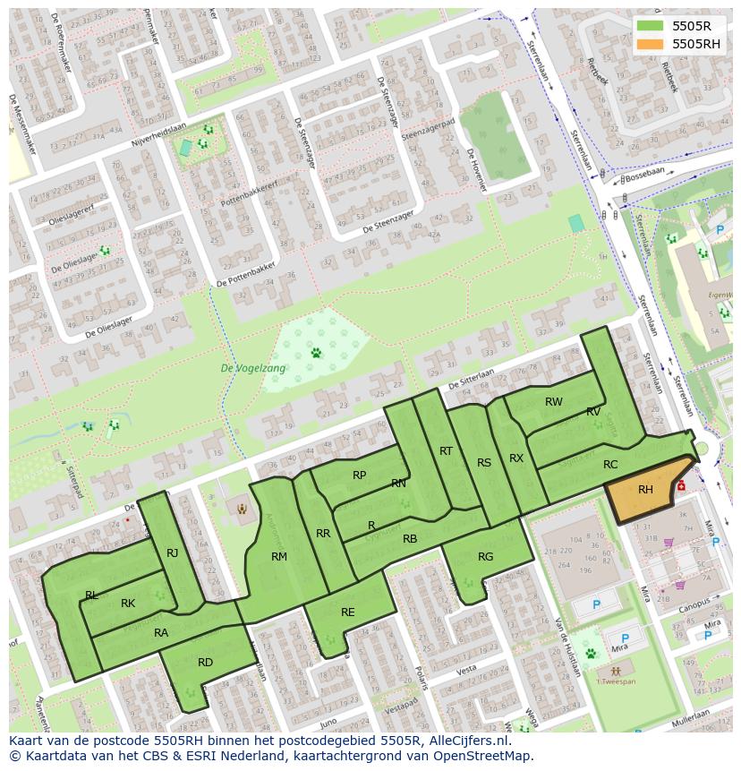 Afbeelding van het postcodegebied 5505 RH op de kaart.