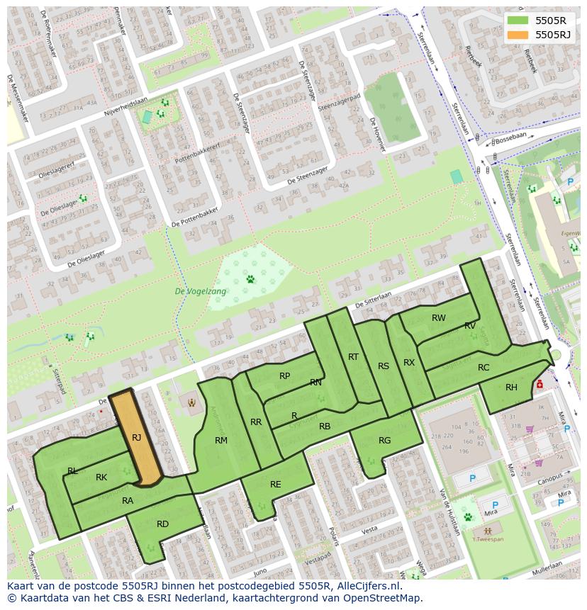 Afbeelding van het postcodegebied 5505 RJ op de kaart.