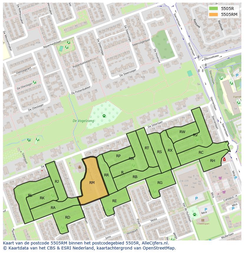 Afbeelding van het postcodegebied 5505 RM op de kaart.