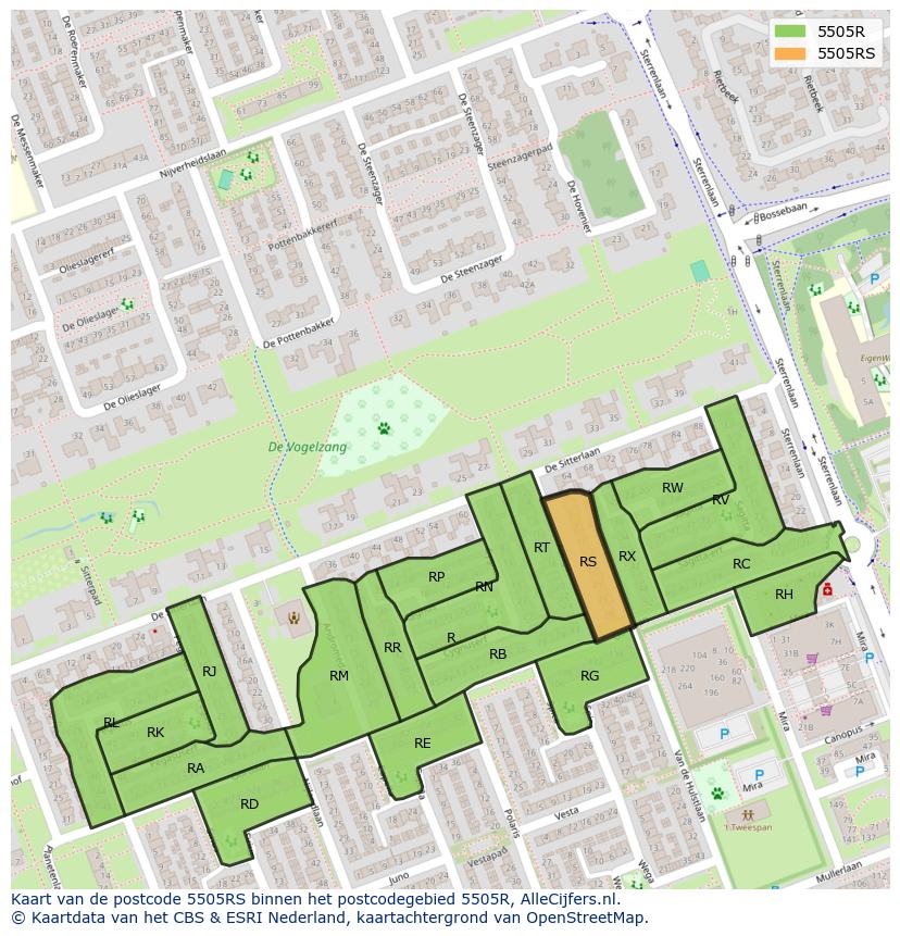 Afbeelding van het postcodegebied 5505 RS op de kaart.
