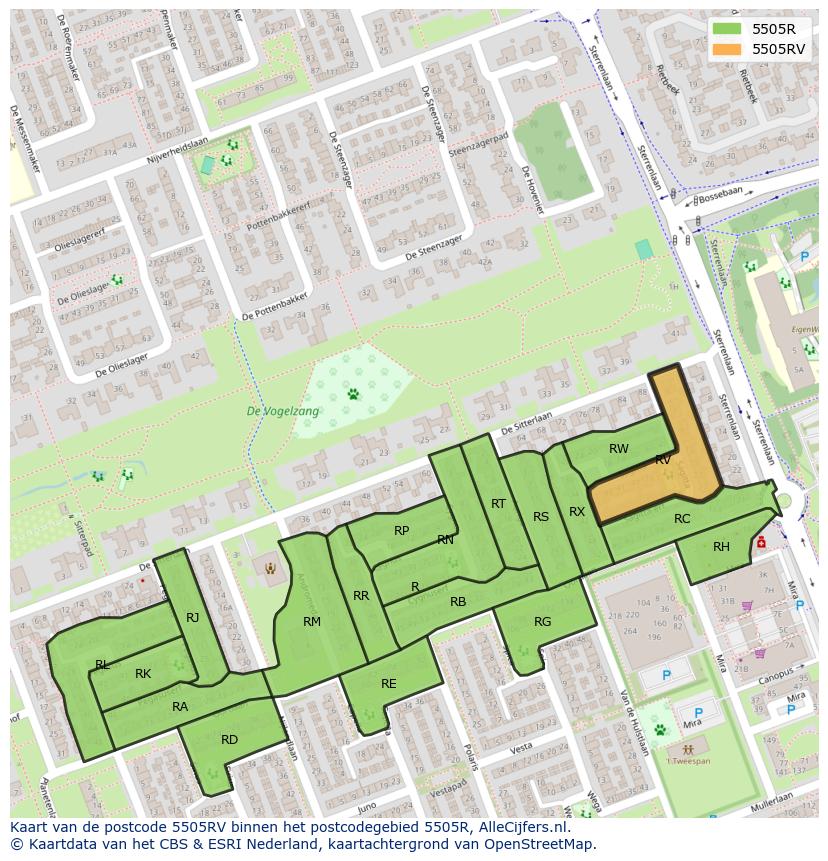 Afbeelding van het postcodegebied 5505 RV op de kaart.