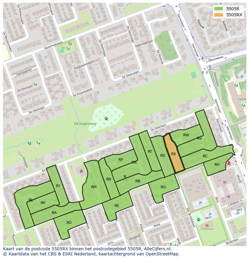 Afbeelding van het postcodegebied 5505 RX op de kaart.