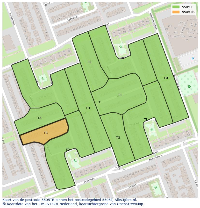 Afbeelding van het postcodegebied 5505 TB op de kaart.