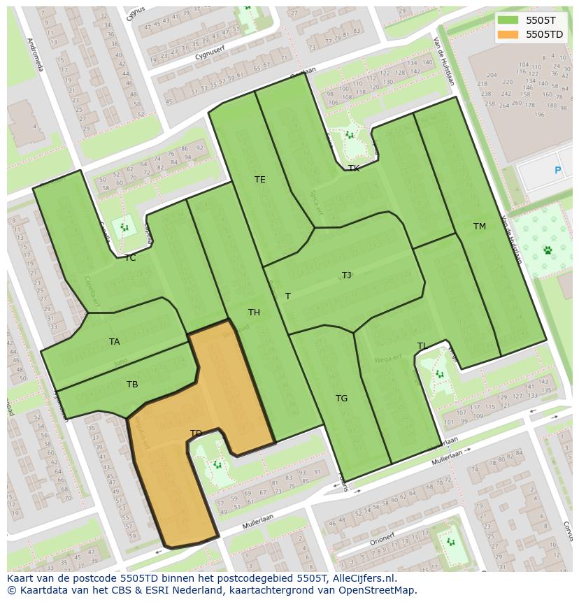 Afbeelding van het postcodegebied 5505 TD op de kaart.