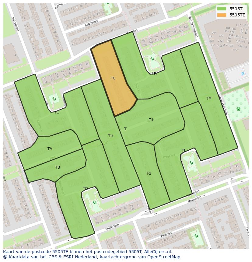 Afbeelding van het postcodegebied 5505 TE op de kaart.