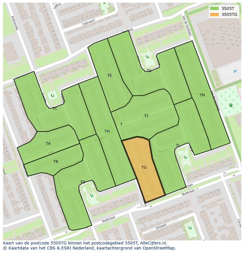 Afbeelding van het postcodegebied 5505 TG op de kaart.