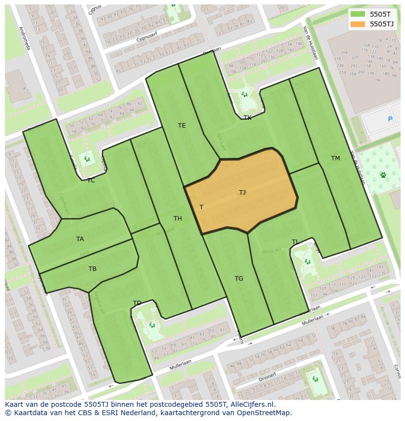 Afbeelding van het postcodegebied 5505 TJ op de kaart.