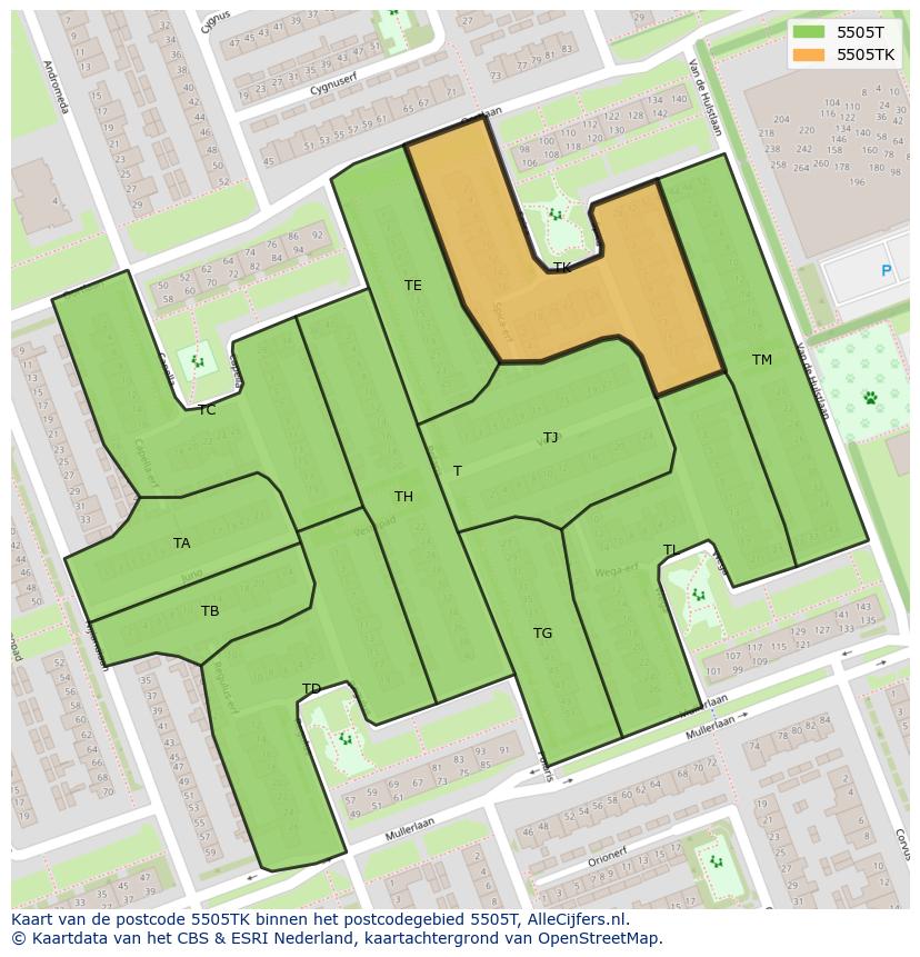Afbeelding van het postcodegebied 5505 TK op de kaart.