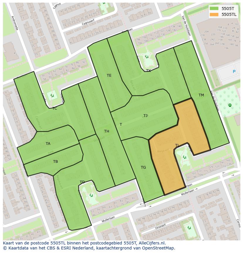 Afbeelding van het postcodegebied 5505 TL op de kaart.