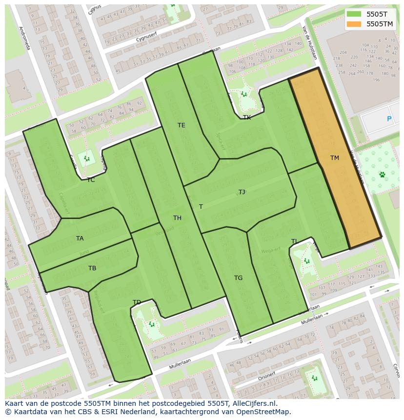 Afbeelding van het postcodegebied 5505 TM op de kaart.
