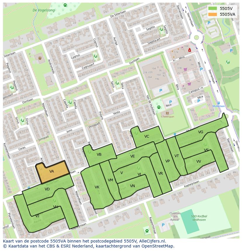 Afbeelding van het postcodegebied 5505 VA op de kaart.
