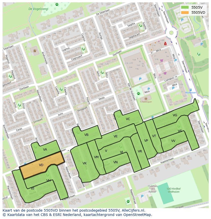 Afbeelding van het postcodegebied 5505 VD op de kaart.