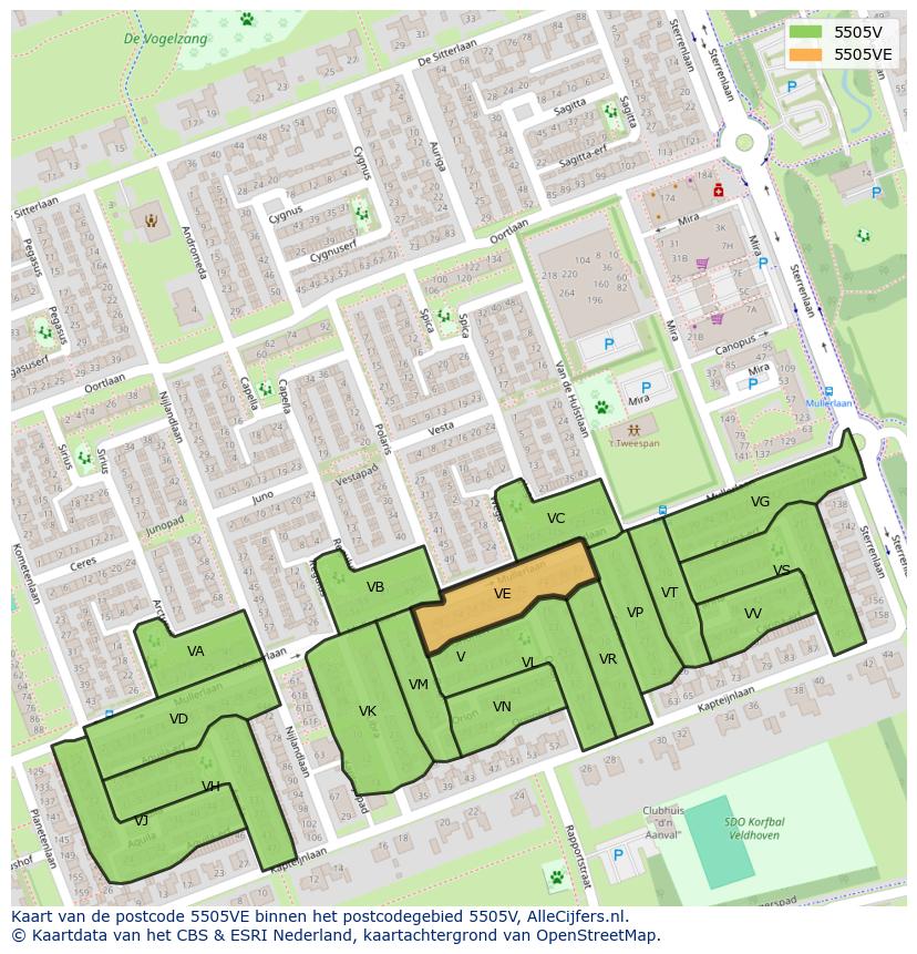 Afbeelding van het postcodegebied 5505 VE op de kaart.