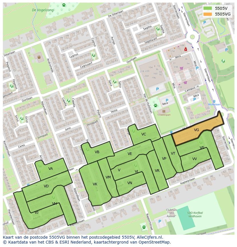Afbeelding van het postcodegebied 5505 VG op de kaart.