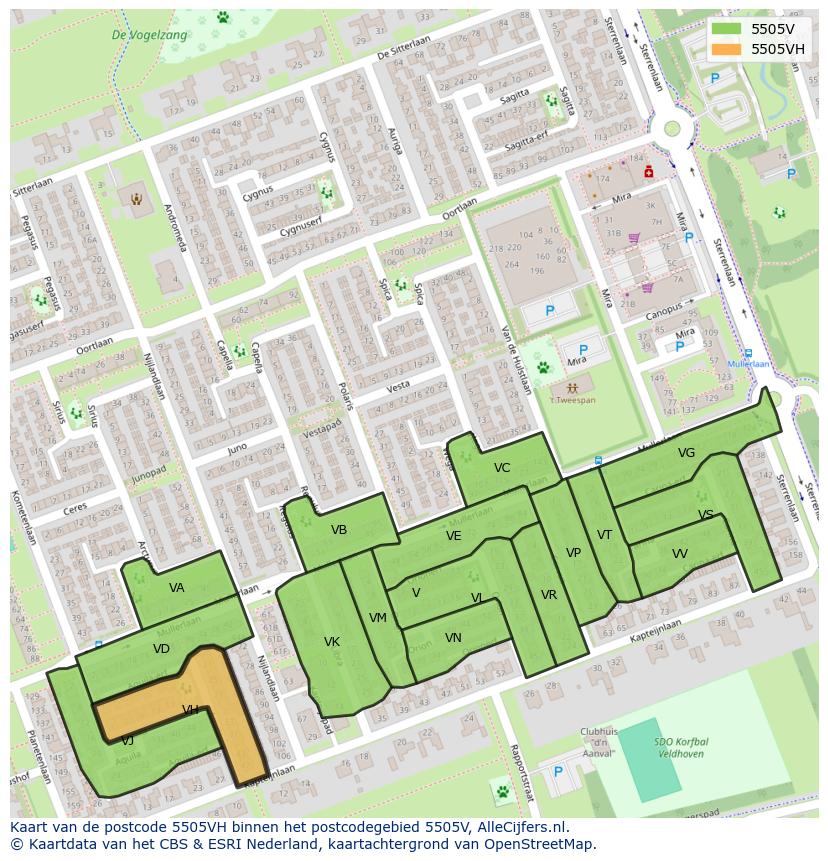 Afbeelding van het postcodegebied 5505 VH op de kaart.