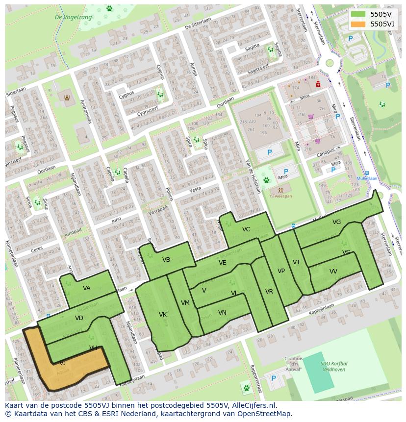 Afbeelding van het postcodegebied 5505 VJ op de kaart.