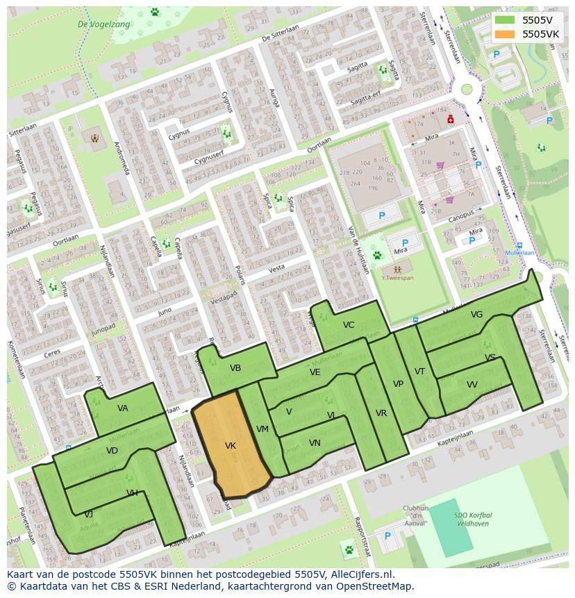 Afbeelding van het postcodegebied 5505 VK op de kaart.