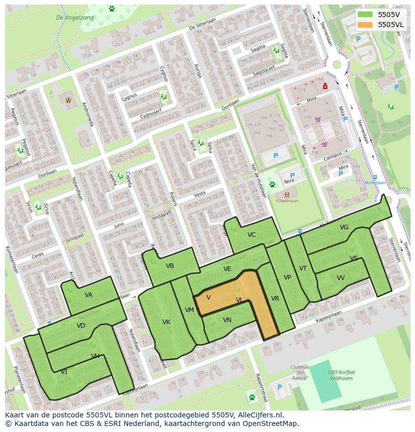 Afbeelding van het postcodegebied 5505 VL op de kaart.