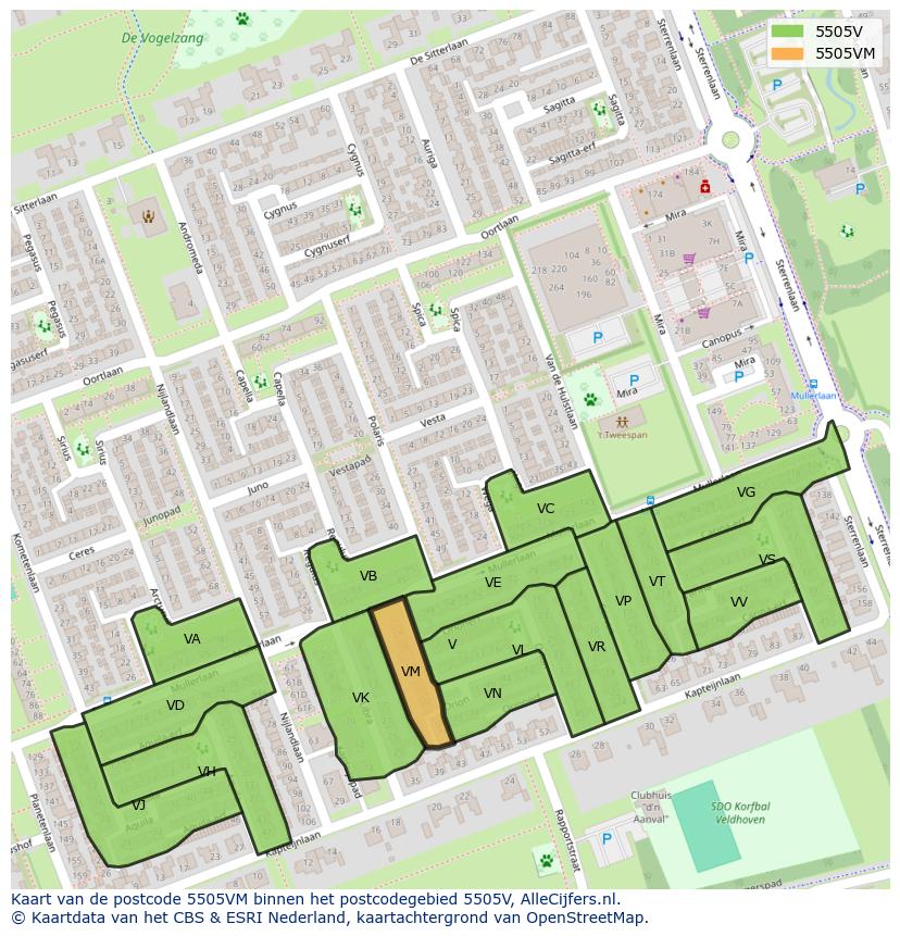 Afbeelding van het postcodegebied 5505 VM op de kaart.