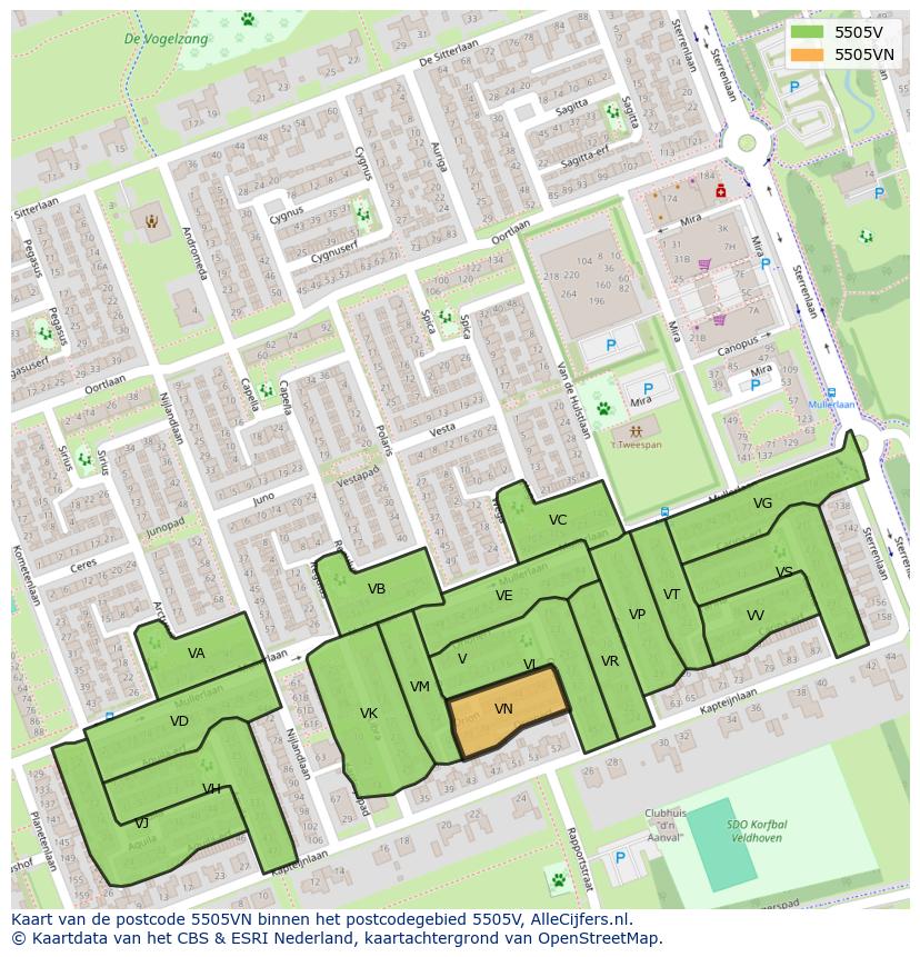Afbeelding van het postcodegebied 5505 VN op de kaart.