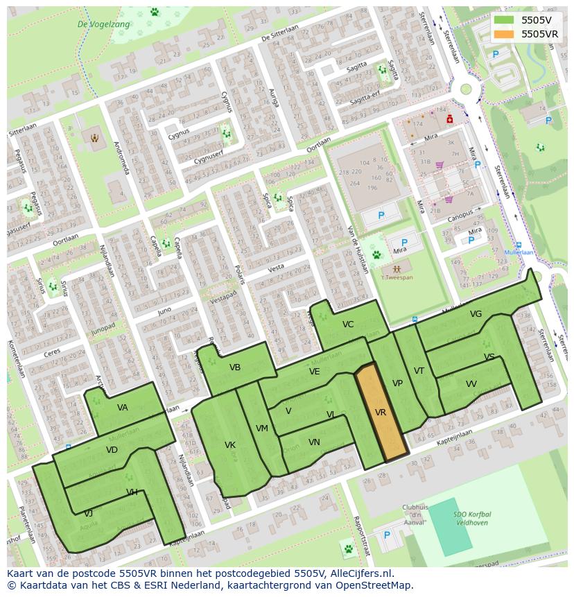 Afbeelding van het postcodegebied 5505 VR op de kaart.