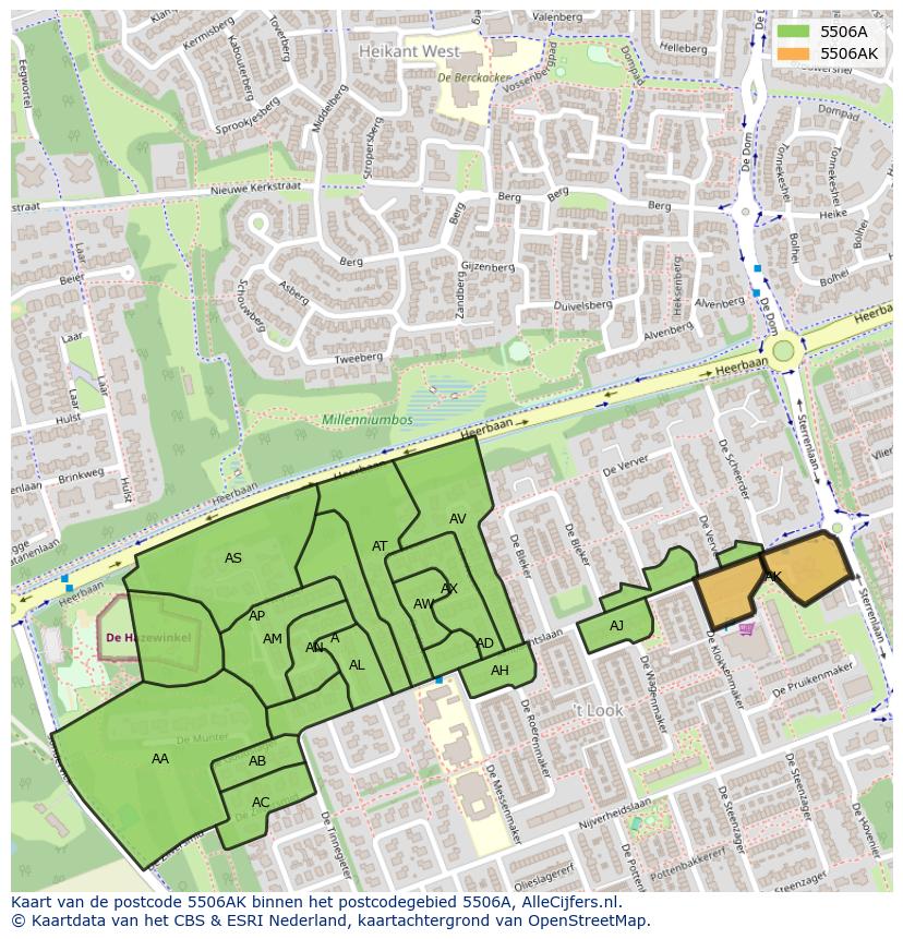 Afbeelding van het postcodegebied 5506 AK op de kaart.