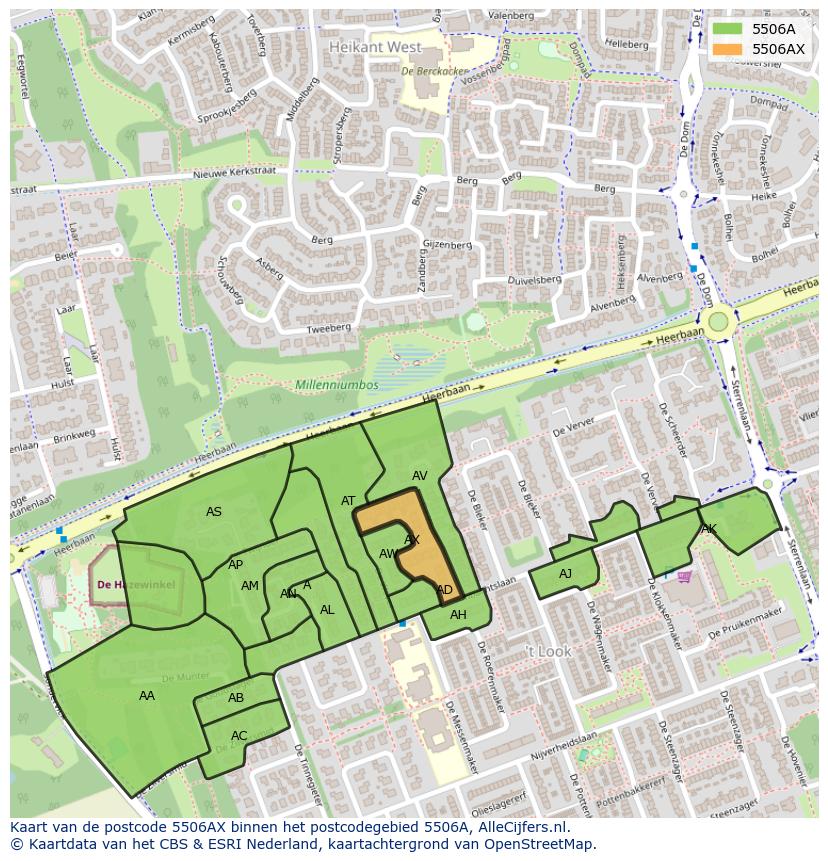 Afbeelding van het postcodegebied 5506 AX op de kaart.