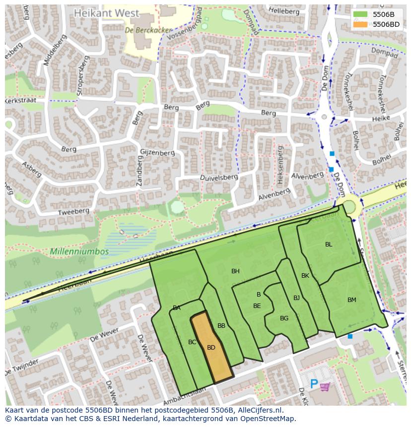 Afbeelding van het postcodegebied 5506 BD op de kaart.