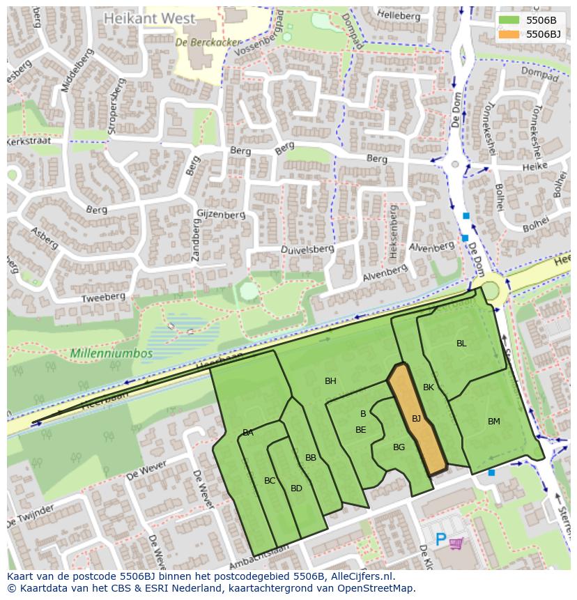 Afbeelding van het postcodegebied 5506 BJ op de kaart.