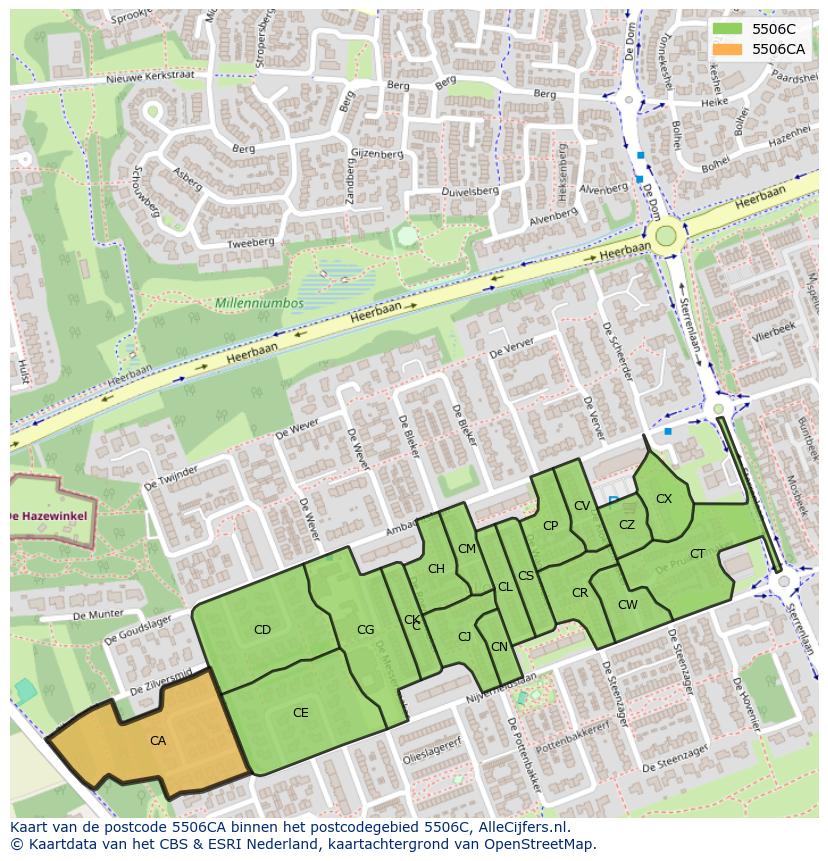 Afbeelding van het postcodegebied 5506 CA op de kaart.
